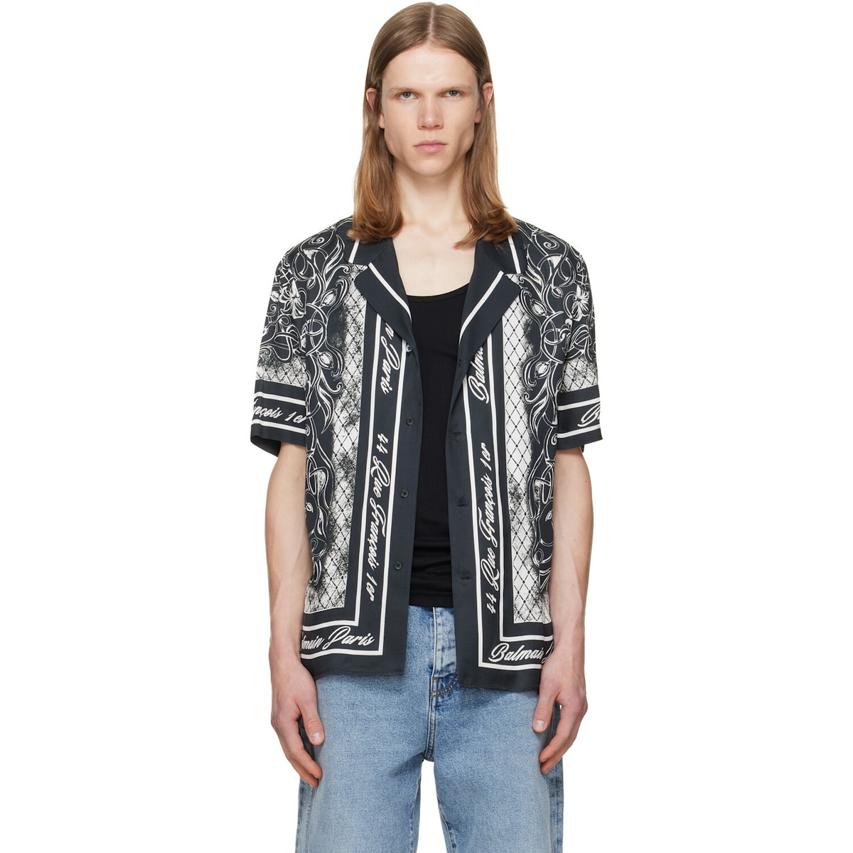 BALMAIN Gray Printed Foulard Pyjama Shirt
