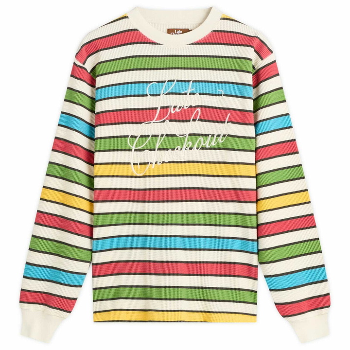 Photo: Late Checkout Men's Script Waffle L/S T-Shirt in Multicolour