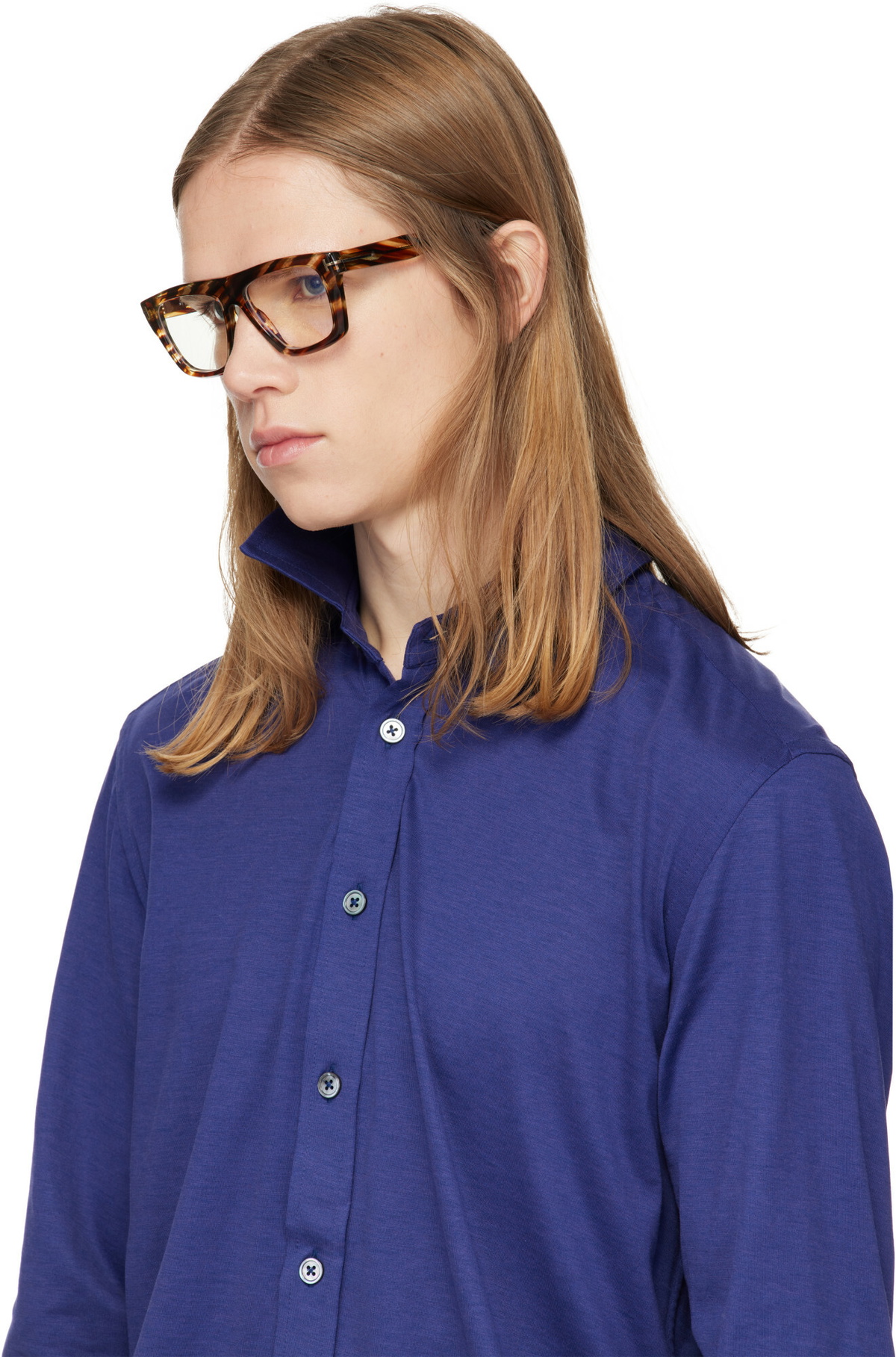 TOM FORD Brown Blue Block Rectangular Glasses