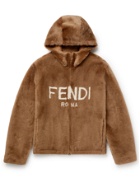 FENDI - Logo-Print Shearling Hooded Jacket - Brown
