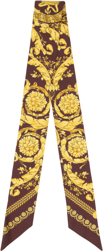 Photo: Versace Burgundy & Yellow Printed Silk Twill Ribbon Scarf