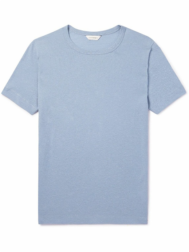Photo: Club Monaco - Slub Linen and Cotton-Blend Piqué T-Shirt - Blue
