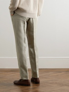 Brunello Cucinelli - Straight-Leg Pleated Herringbone Linen Suit Trousers - Green