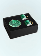L'Objet Set Of Two Malachite Espresso Cups And Saucers