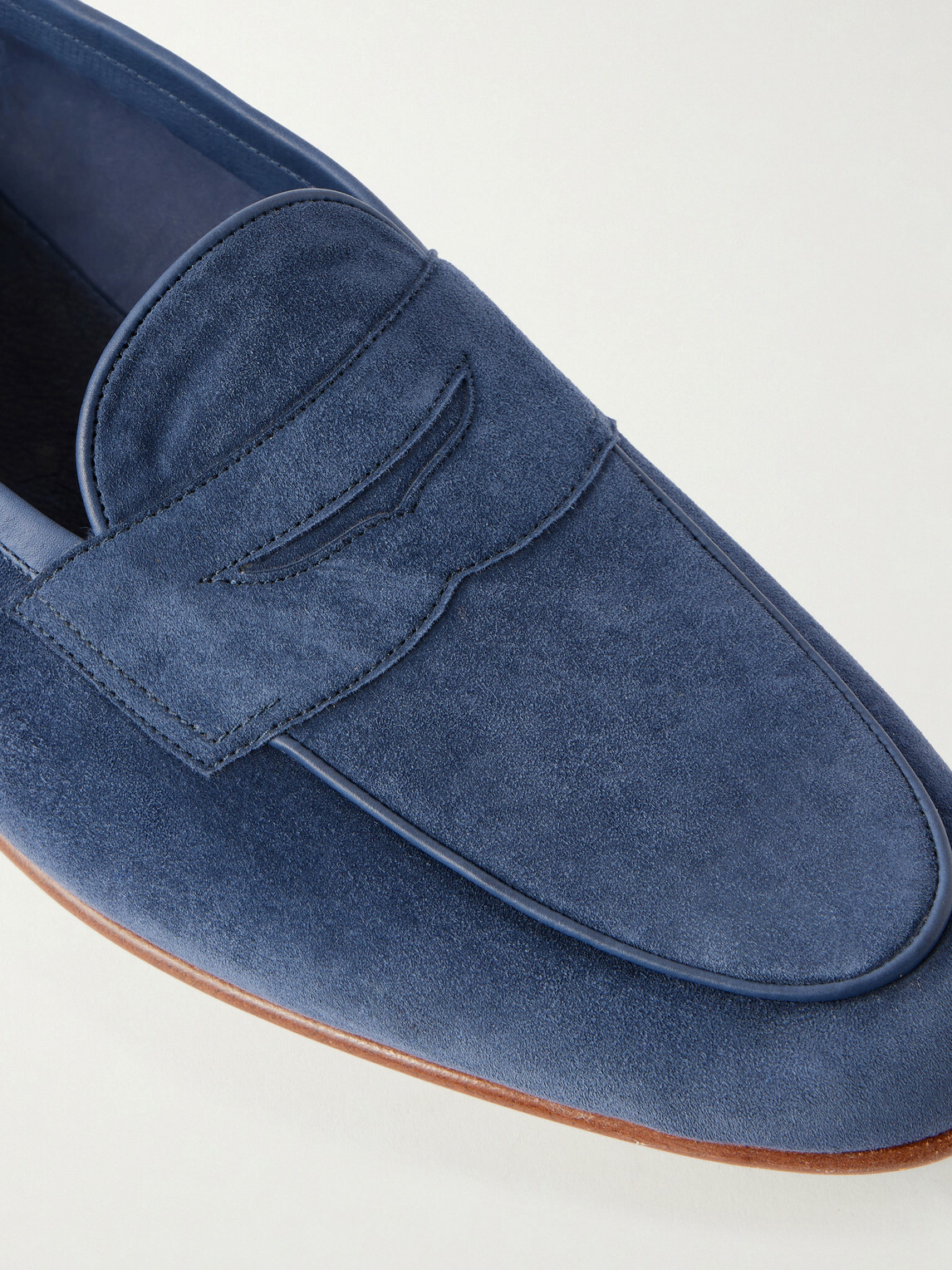 Edward Green - Polperro Leather-Trimmed Suede Penny Loafers - Blue