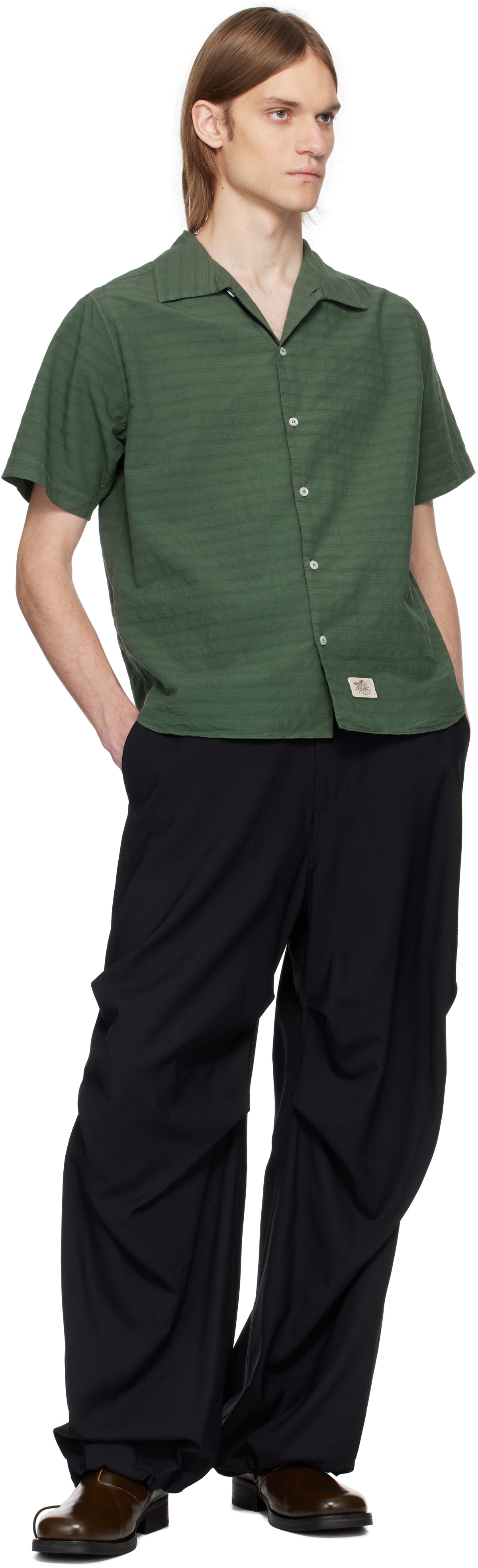 RANRA Green Sun Stripy Cotton Shirt