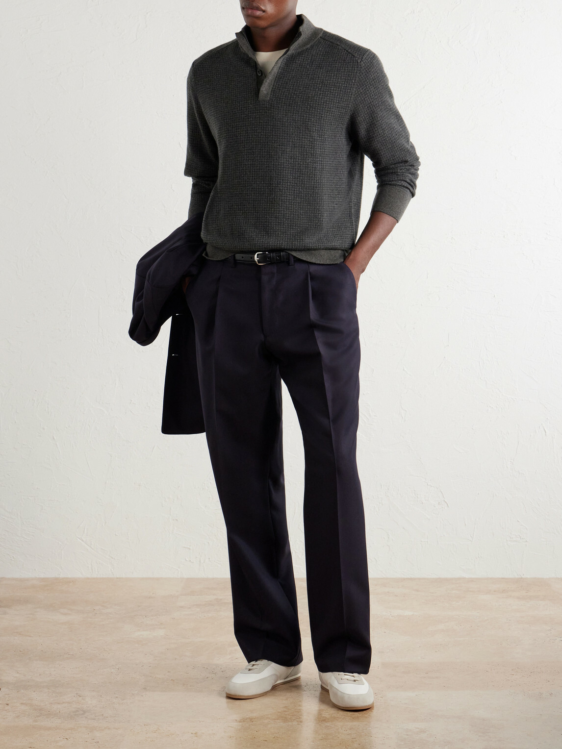 N.PEAL - Houndstooth Cashmere Sweater - Gray