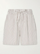 TEKLA - Straight-Leg Striped Organic Cotton-Poplin Shorts - Neutrals