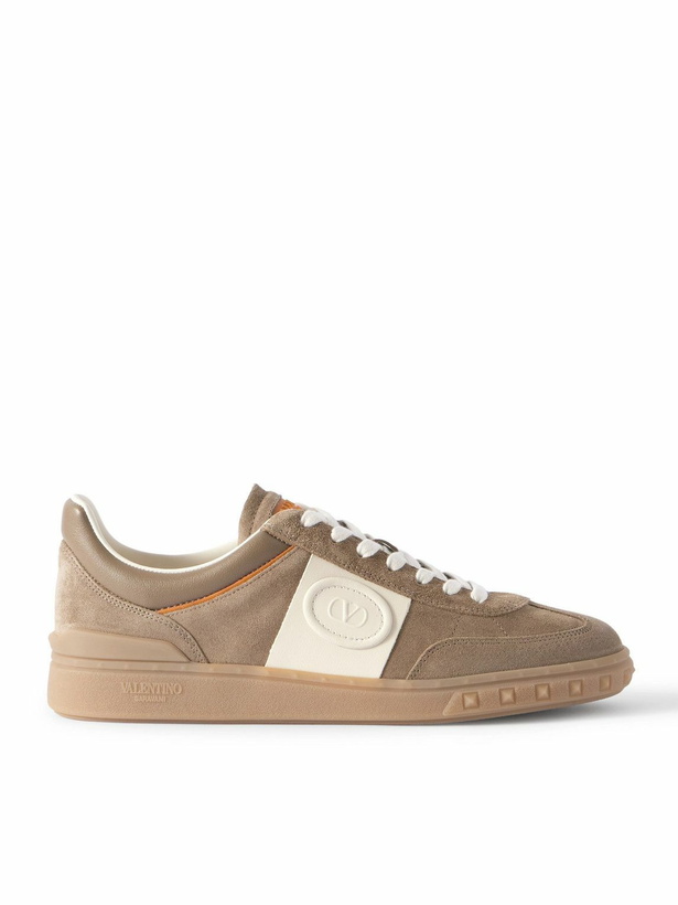 Photo: Valentino Garavani - Upvillage Leather-Trimmed Suede Sneakers - Brown