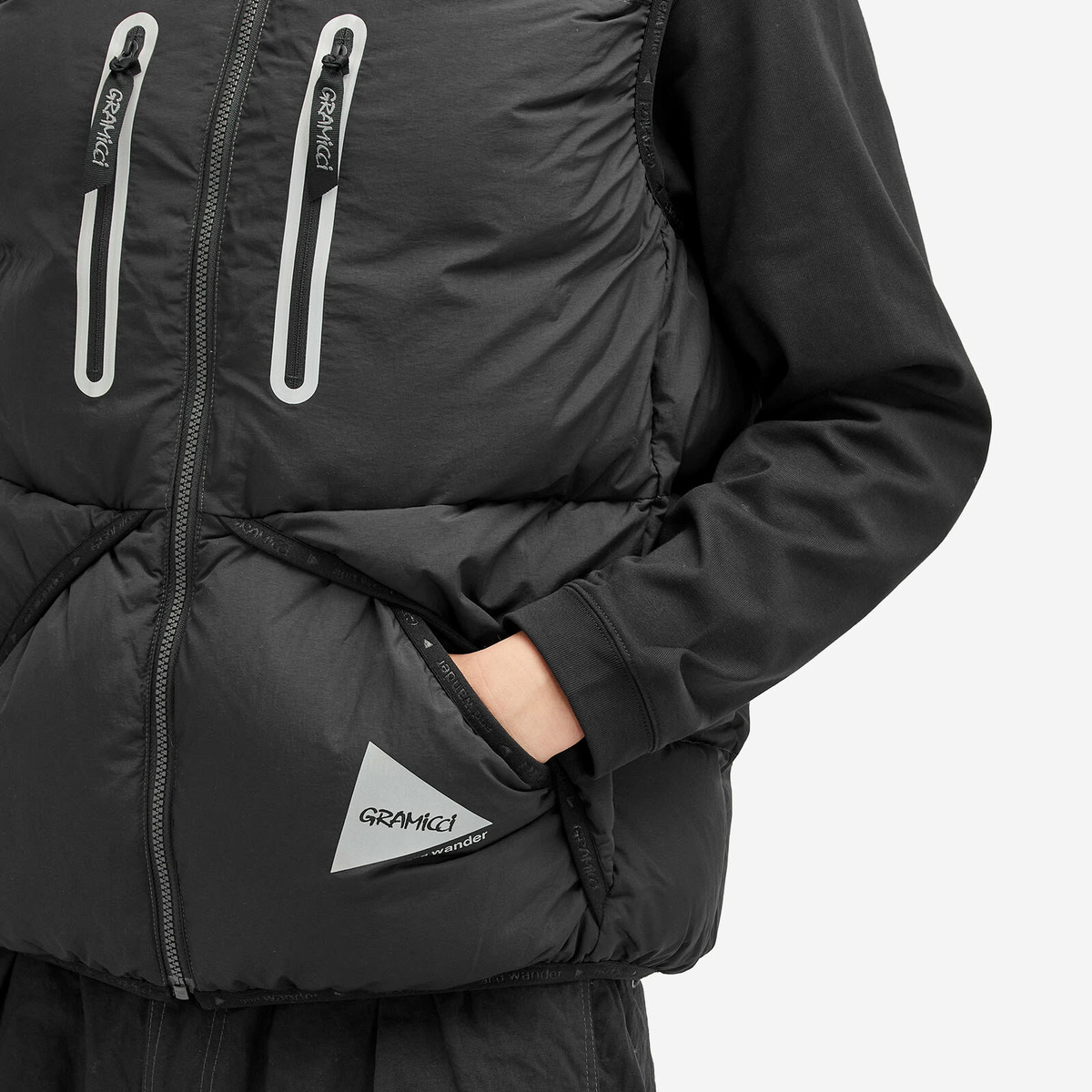 Gramicci Men's x and wander Down Vest in Black Gramicci