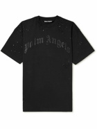 Palm Angels - Distressed Logo-Embellished Cotton-Jersey T-Shirt - Black