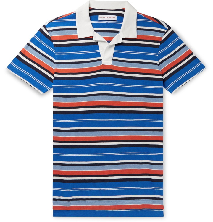 Photo: Orlebar Brown - Felix Slim-Fit Striped Cotton and Linen-Blend Polo Shirt - Multi