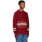 Off-White Red Distressed Logo Sweater