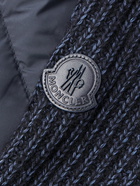 Moncler - Leather-Trimmed Quilted Shell and Ribbed Cotton and Wool-Blend Down Jacket - Blue