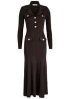 Self-portrait Ribbed-knit Maxi Dress Brown
