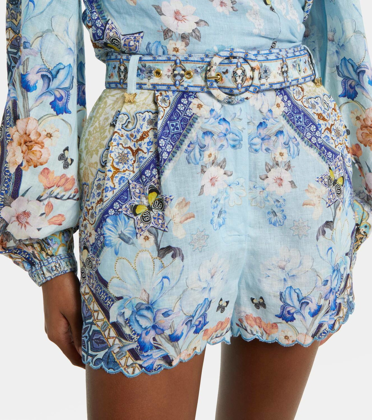 Camilla Belted floral linen shorts