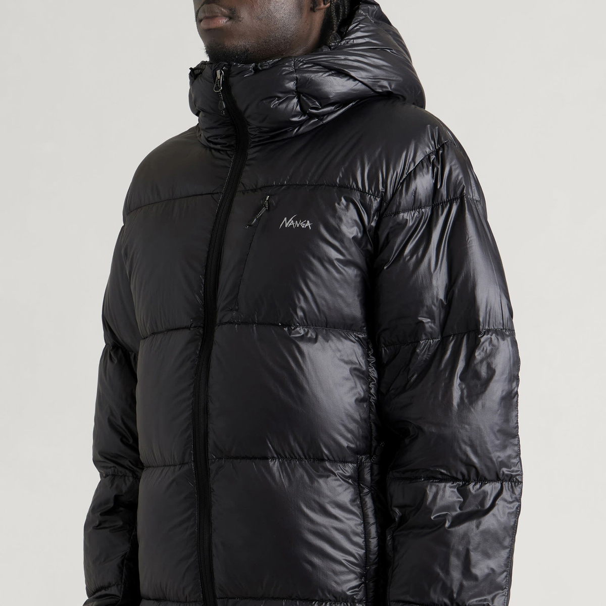 NANGA Men's Mountain Trip Hooded Down Jacket in Black