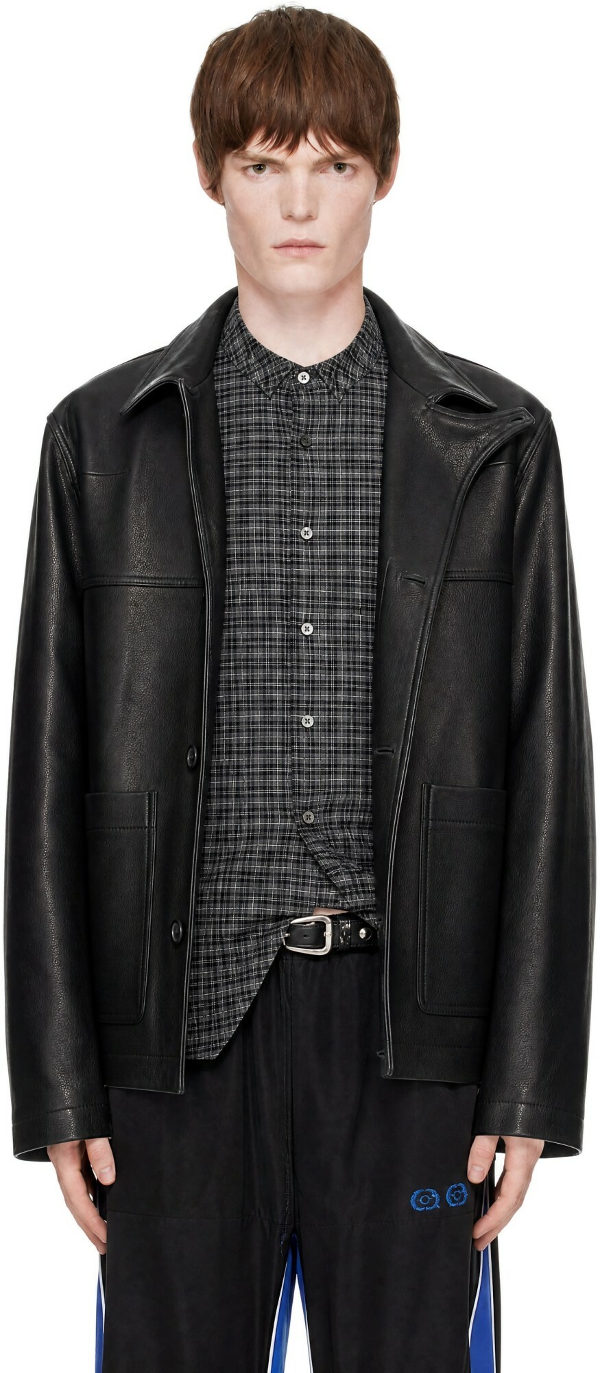 Commission Black Curved Flap Leather Chore Coat