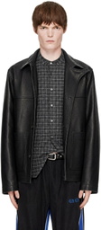 Commission Black Curved Flap Leather Chore Coat