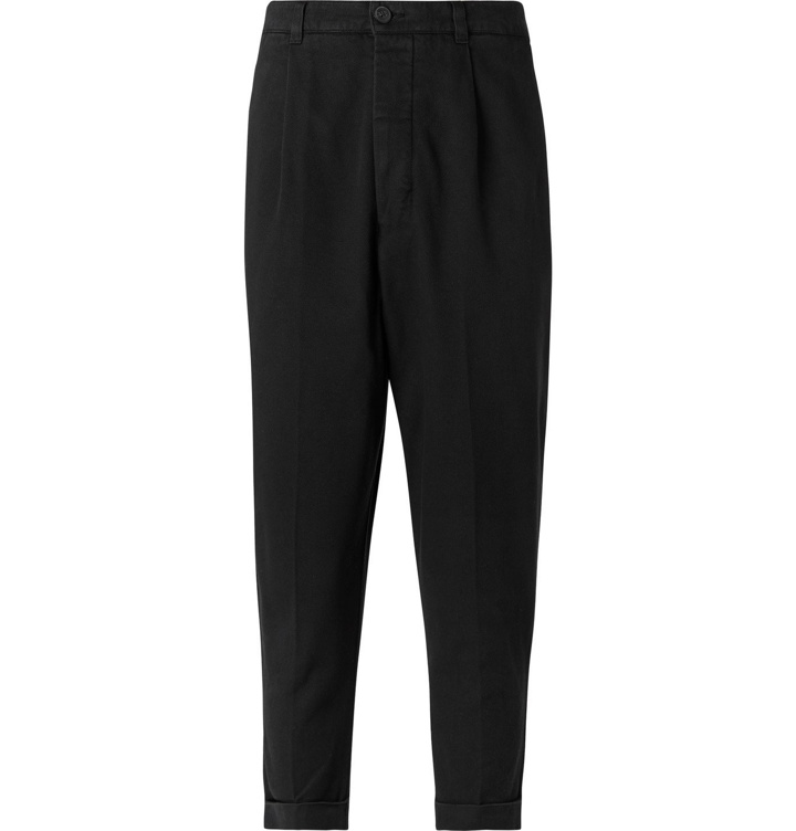 Photo: AMI - Tapered Cropped Pleated Cotton-Twill Trousers - Black