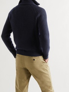 TOM FORD - Slim-Fit Ribbed Cashmere and Wool-Blend Half-Zip Sweater - Blue