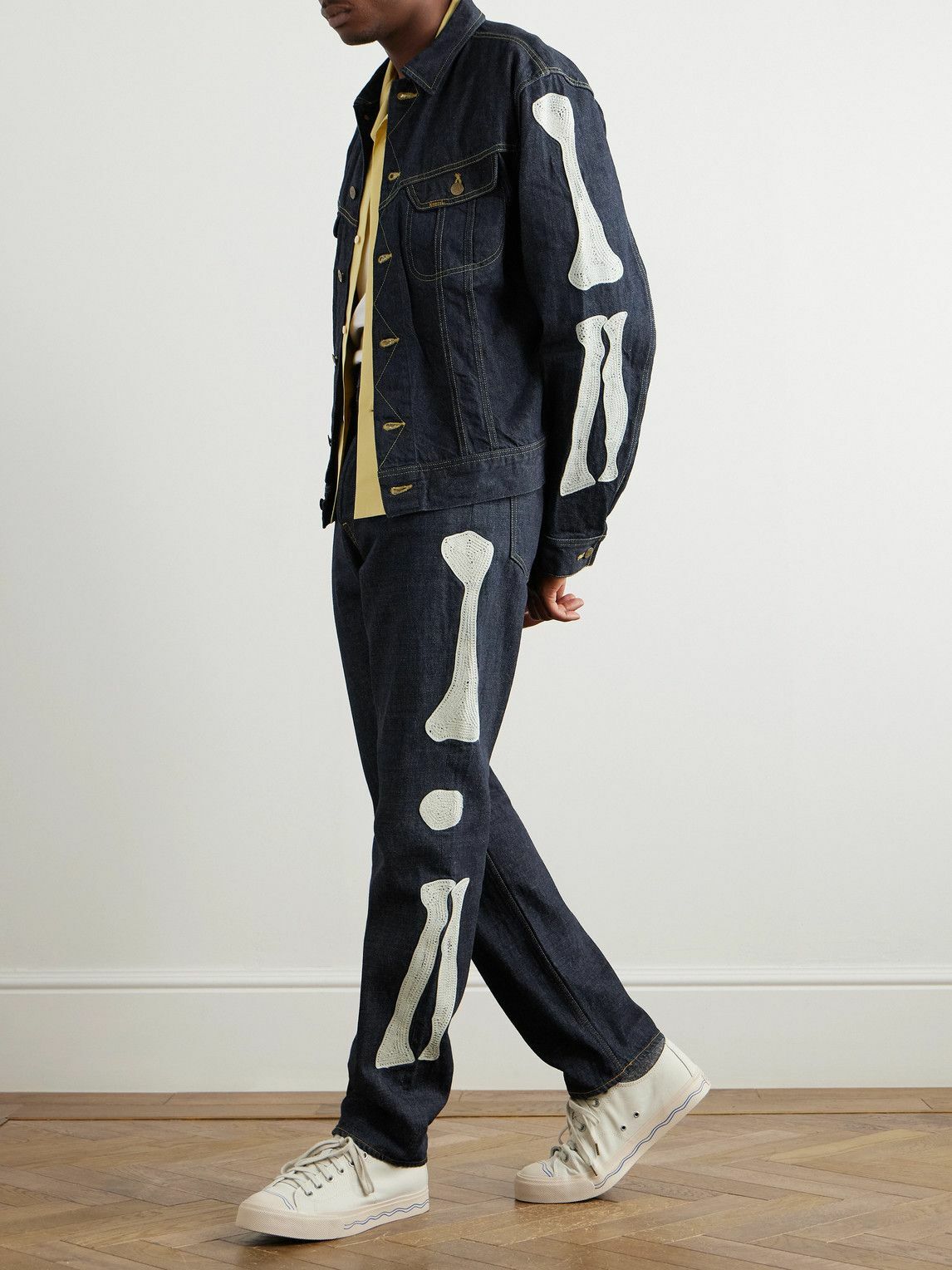 KAPITAL - Okagilly Slim-Fit Crochet-Trimmed Jeans - Blue KAPITAL