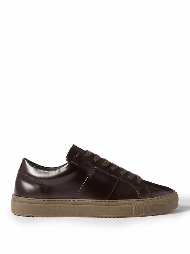 Photo: Mr P. - Larry Glossed-Leather Sneakers - Brown