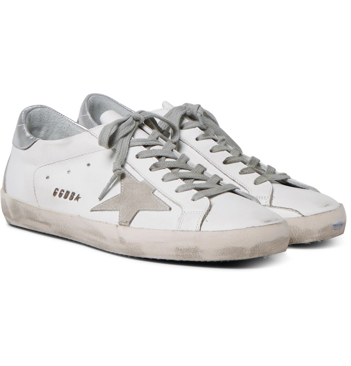 Photo: Golden Goose - Superstar Distressed Leather and Suede Sneakers - White