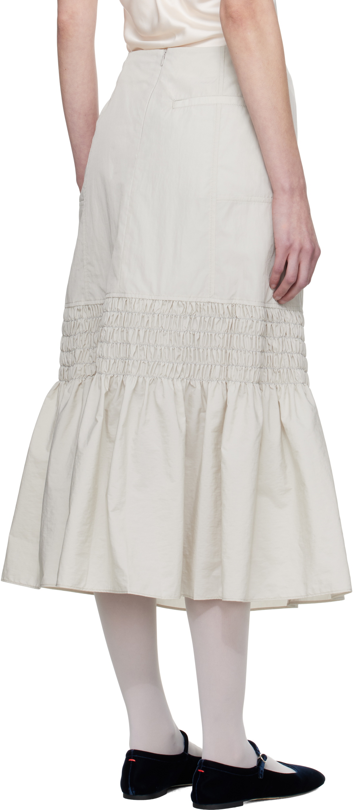 Kijun Gray Smocked Mermaid Midi Skirt