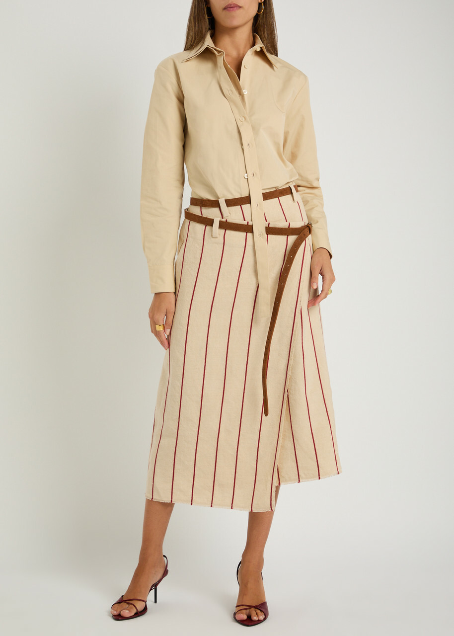 Bettter Pareo Striped Linen Midi Wrap Skirt Cream