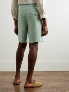 Ralph Lauren Purple label - Byron Straight-Leg Pleated Silk and Linen-Blend Shorts - Green