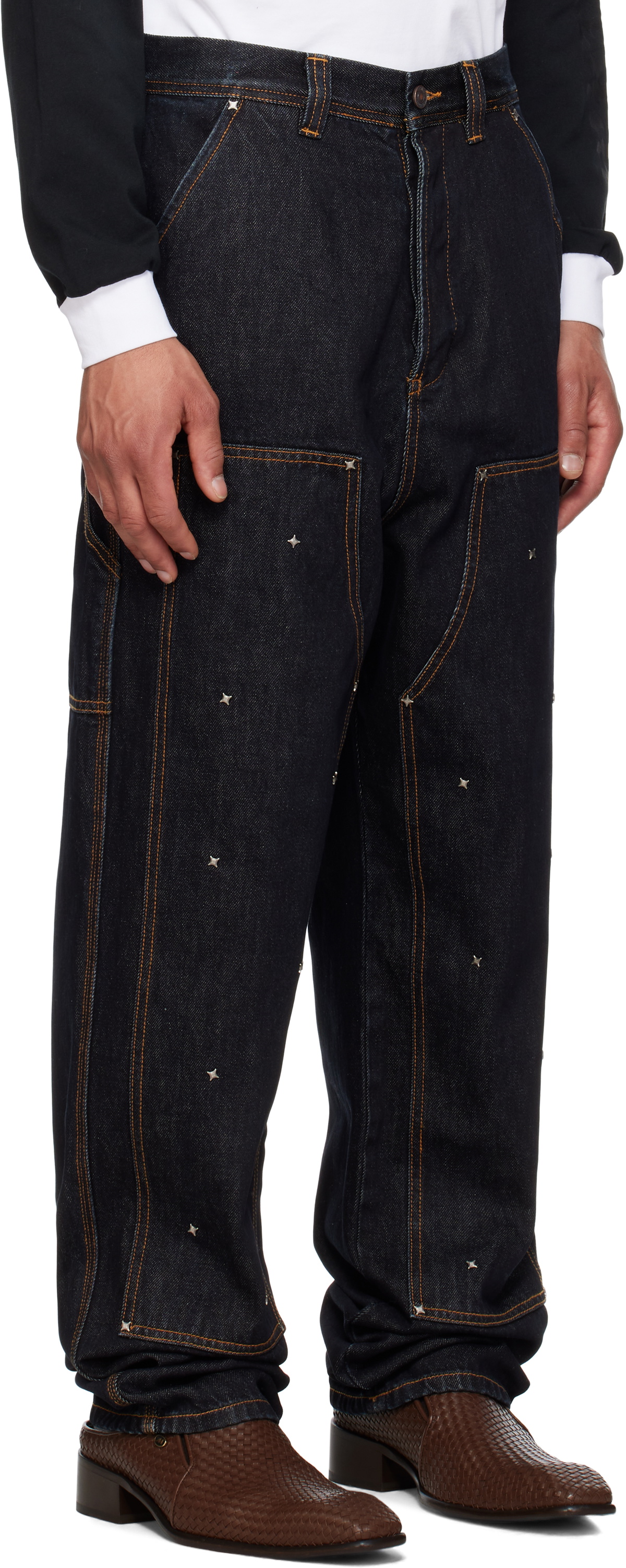 KUSIKOHC Navy Workwear Multi Rivet Denim Jeans