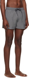 BOSS Gray Outline Logo Print Swim Shorts