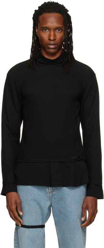 Photo: ALAINPAUL Black High Neck Layered T-shirt