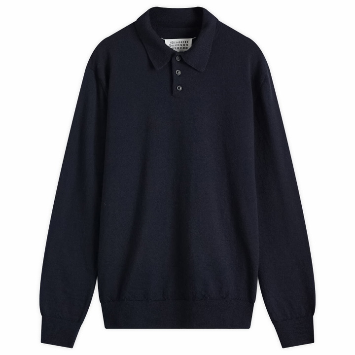 Photo: Maison Margiela Men's Long Sleeve Knitted Polo Shirt in Dark Blue