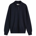 Maison Margiela Men's Long Sleeve Knitted Polo Shirt in Dark Blue