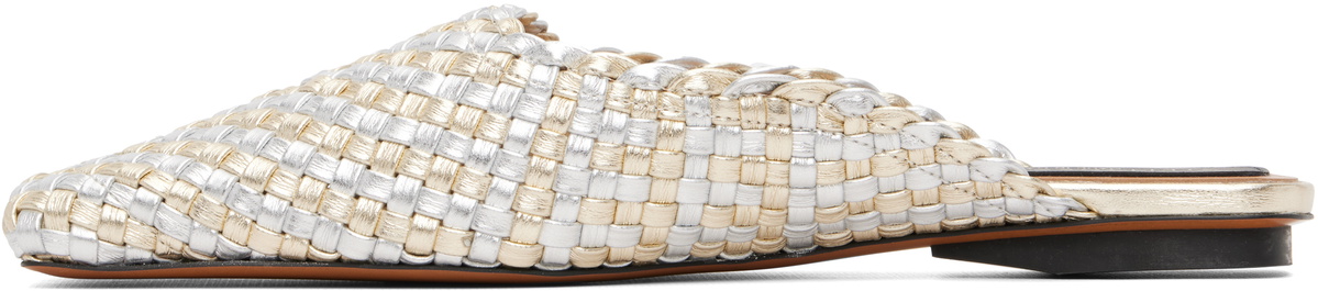 Stella McCartney Silver & Gold Metallic Woven Slip-on Loafers