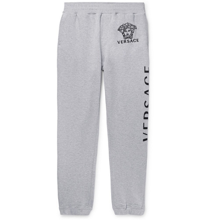 Photo: Versace - Logo-Embroidered Loopback Cotton-Jersey Sweatpants - Gray