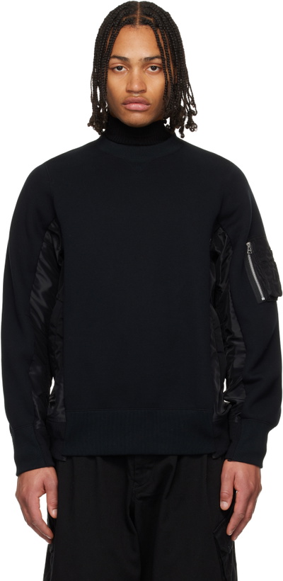 Photo: sacai Black Sponge Sweat & Nylon Twill Sweatshirt