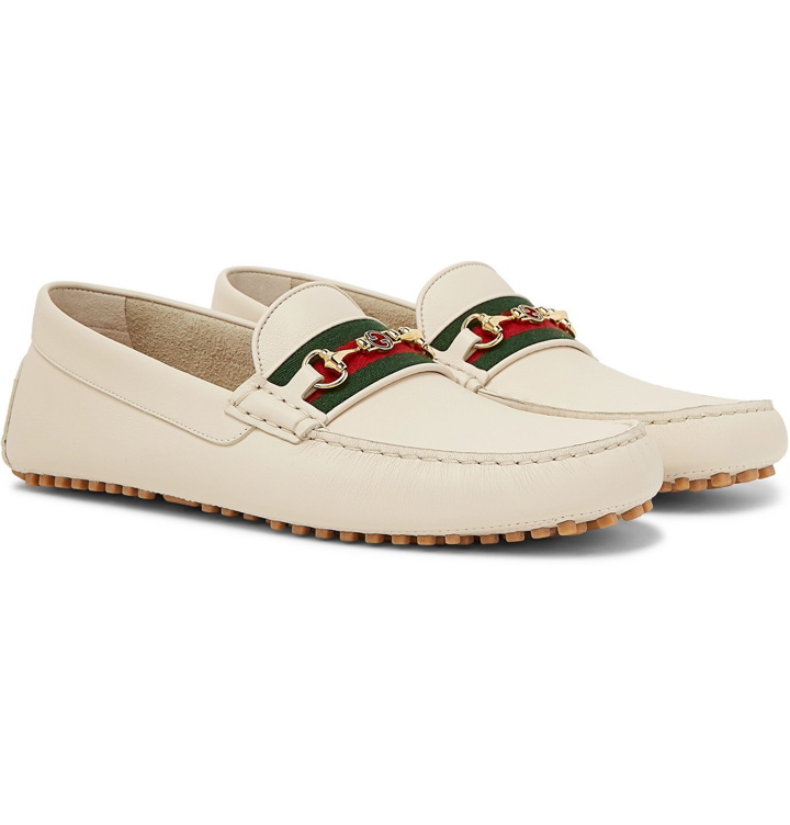 Photo: Gucci - Ayrton Webbing-Trimmed Horsebit Leather Driving Shoes - White