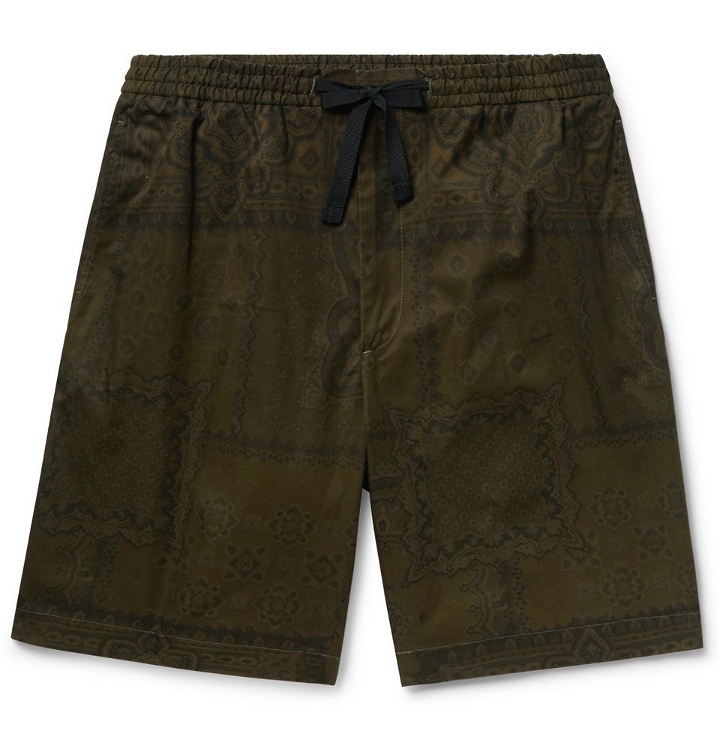 Photo: Officine Generale - Printed Cotton-Twill Drawstring Trousers - Army green