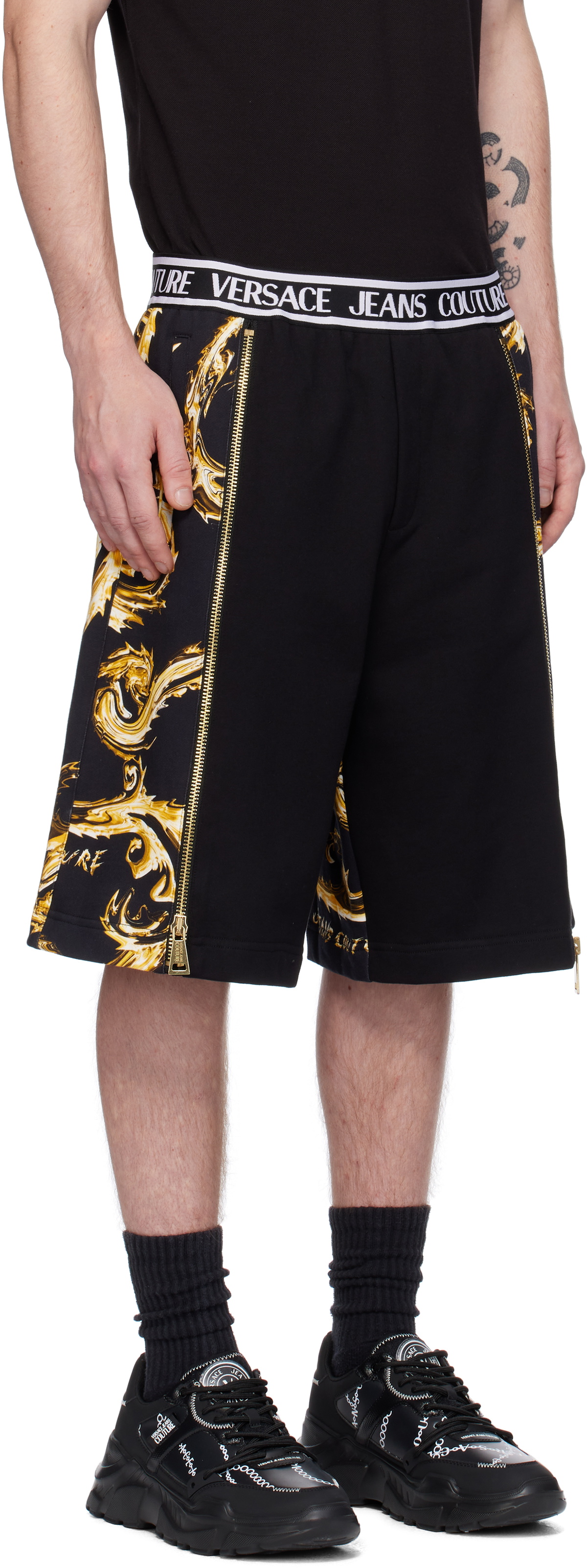 ショートパンツ VERSACE JEANS COUTURE Woman Short Black 77HAC106J0148 899 Versace Jeans Couture Black Chromo Couture Shorts Versace