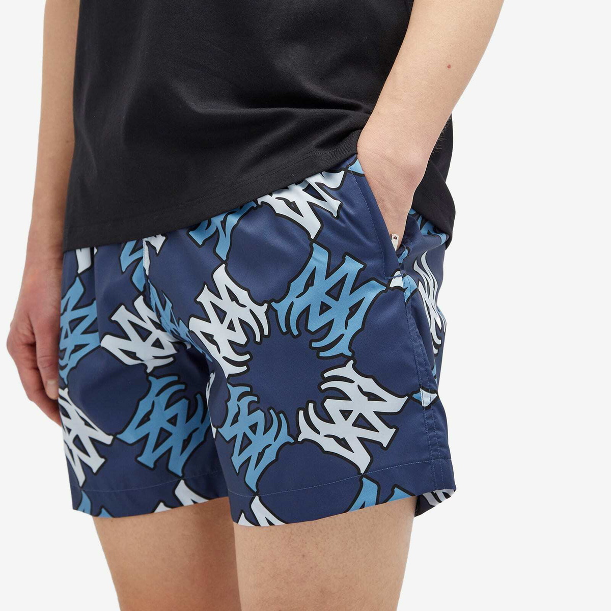 AMIRI Men's Quad Print Swim Shorts in Midnight Blue Amiri