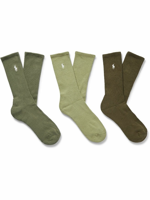 Photo: Polo Ralph Lauren - Three-Pack Logo-Embroidered Ribbed Cotton-Blend Socks