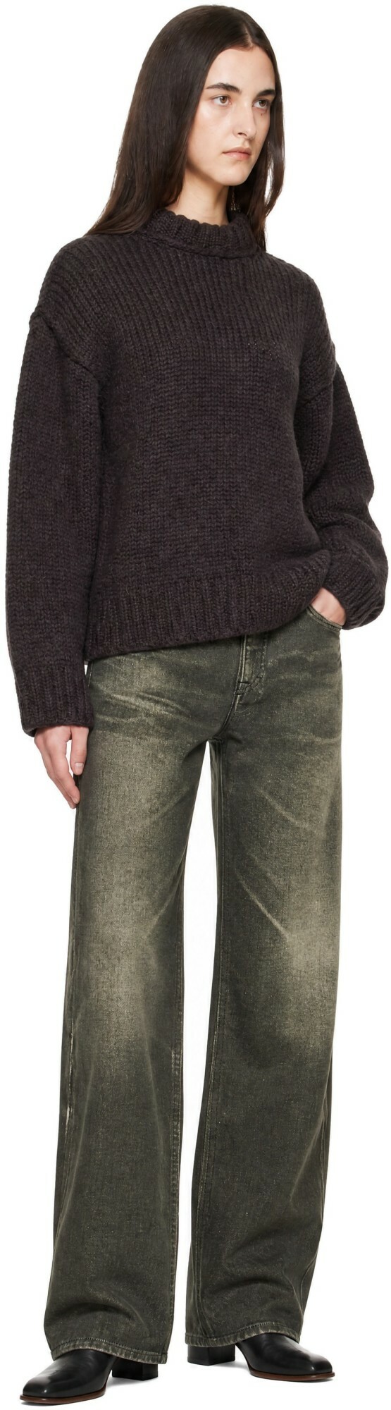 OUR LEGACY Brown Mock Roundneck Sweater