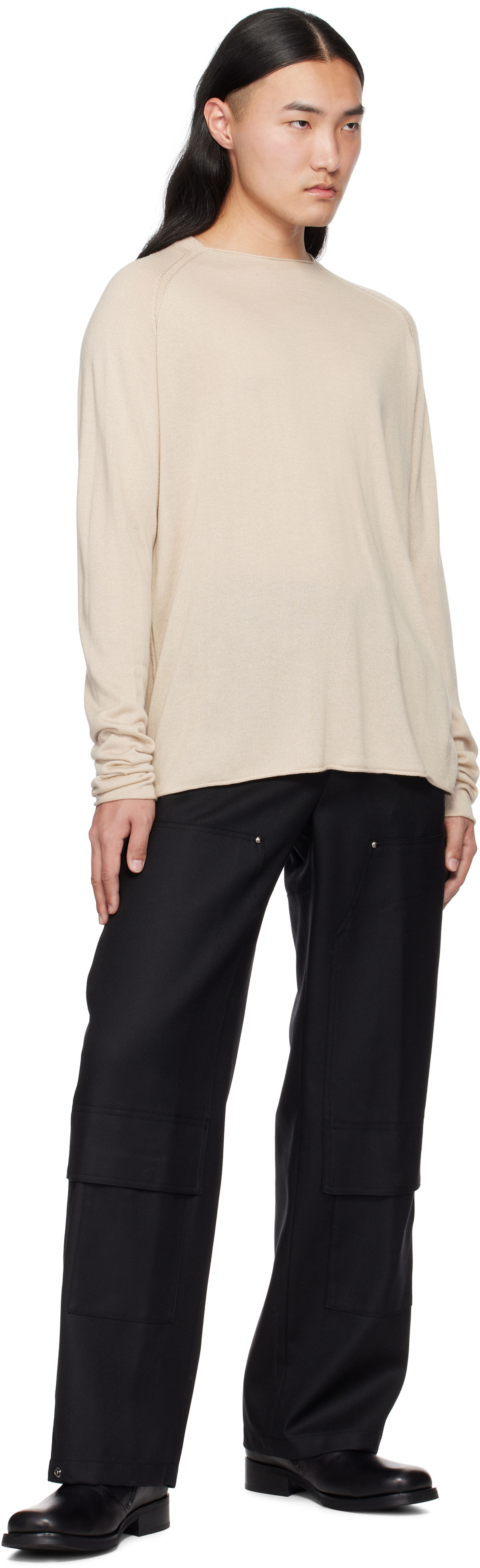 DEVOA Beige Knit Long Sleeve Sweater