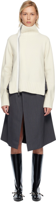 Photo: sacai Off-White Stripe Doeskin & Wool Knit Midi Dress