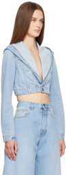 ALAÏA Blue Hooded Cropped Denim Jacket