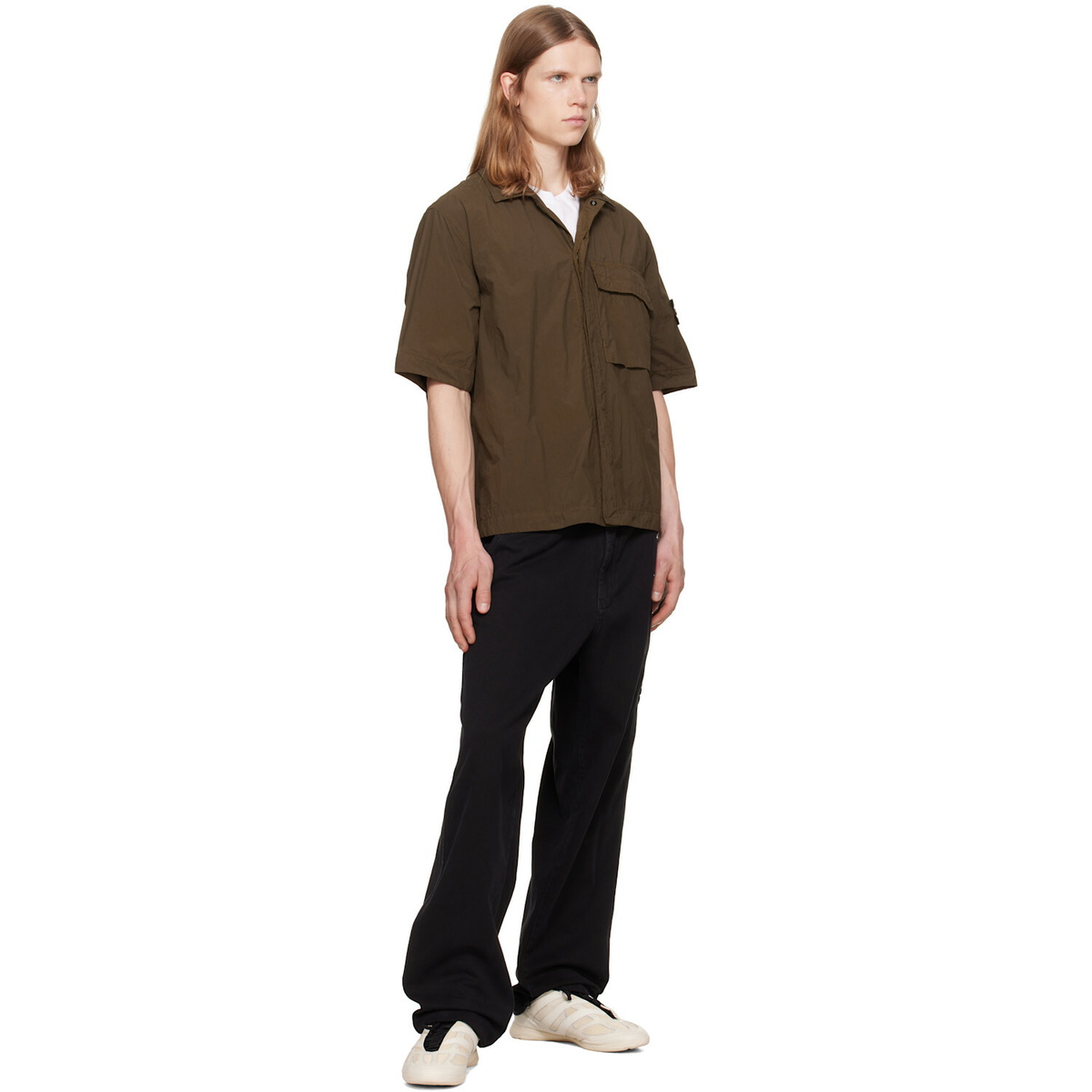 Stone Island Khaki 1200019 Nylon Smerigliato S.I. Ghost Shirt