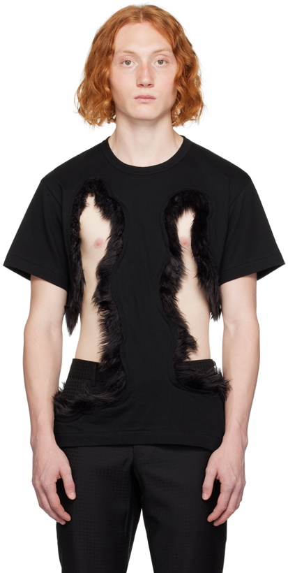 Photo: Comme des Garçons Homme Plus Black Cutout Faux-Fur T-Shirt